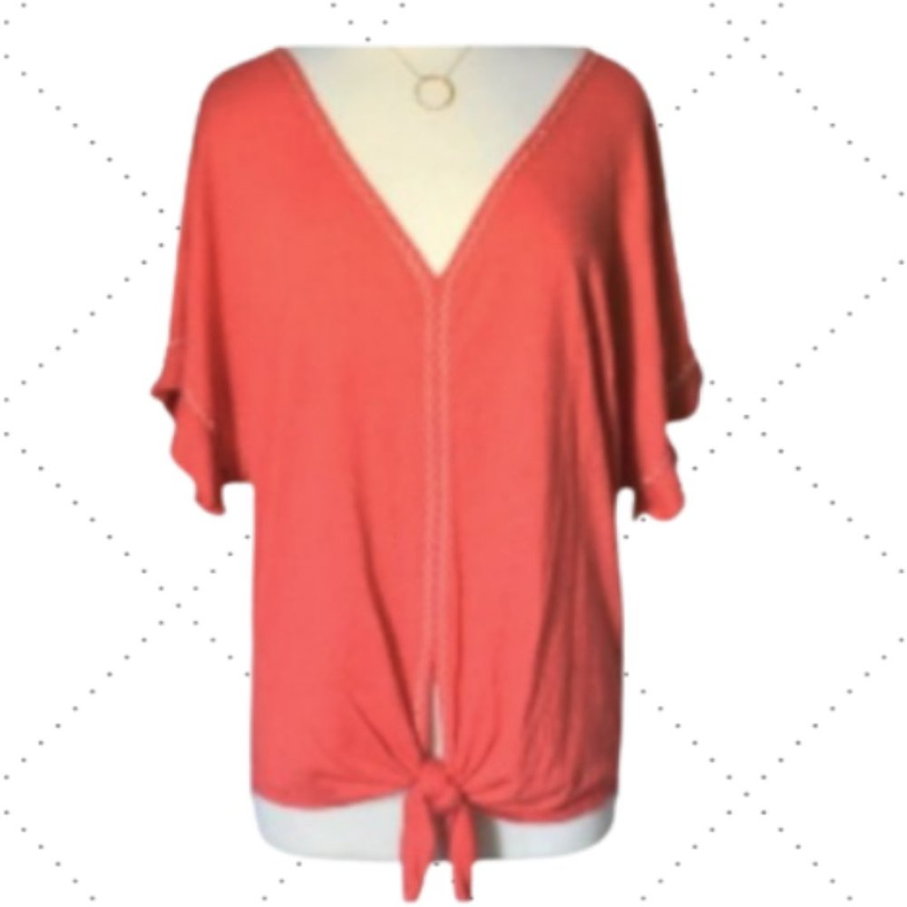 Max Studio Flutter Sleeve Tie Front Top, L - image 2